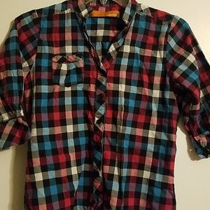 Plaid 3/4 sleeve button down shirt